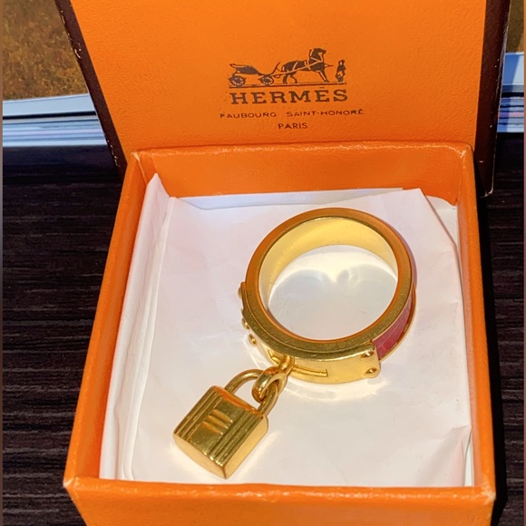 💯AUTHENTIC HERMES KELLY CADENA MOTIF SCARF RING W/BOX - SIZE 9.5 - Picture 7 of 14